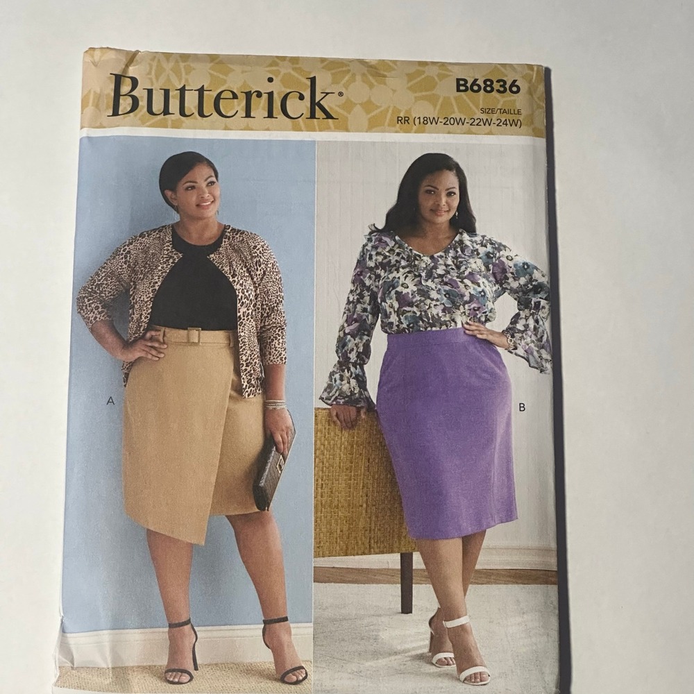 Butterick Sewing Pattern B6836 Womens RR 18W-24W Multicolor Skirt Belt Uncut